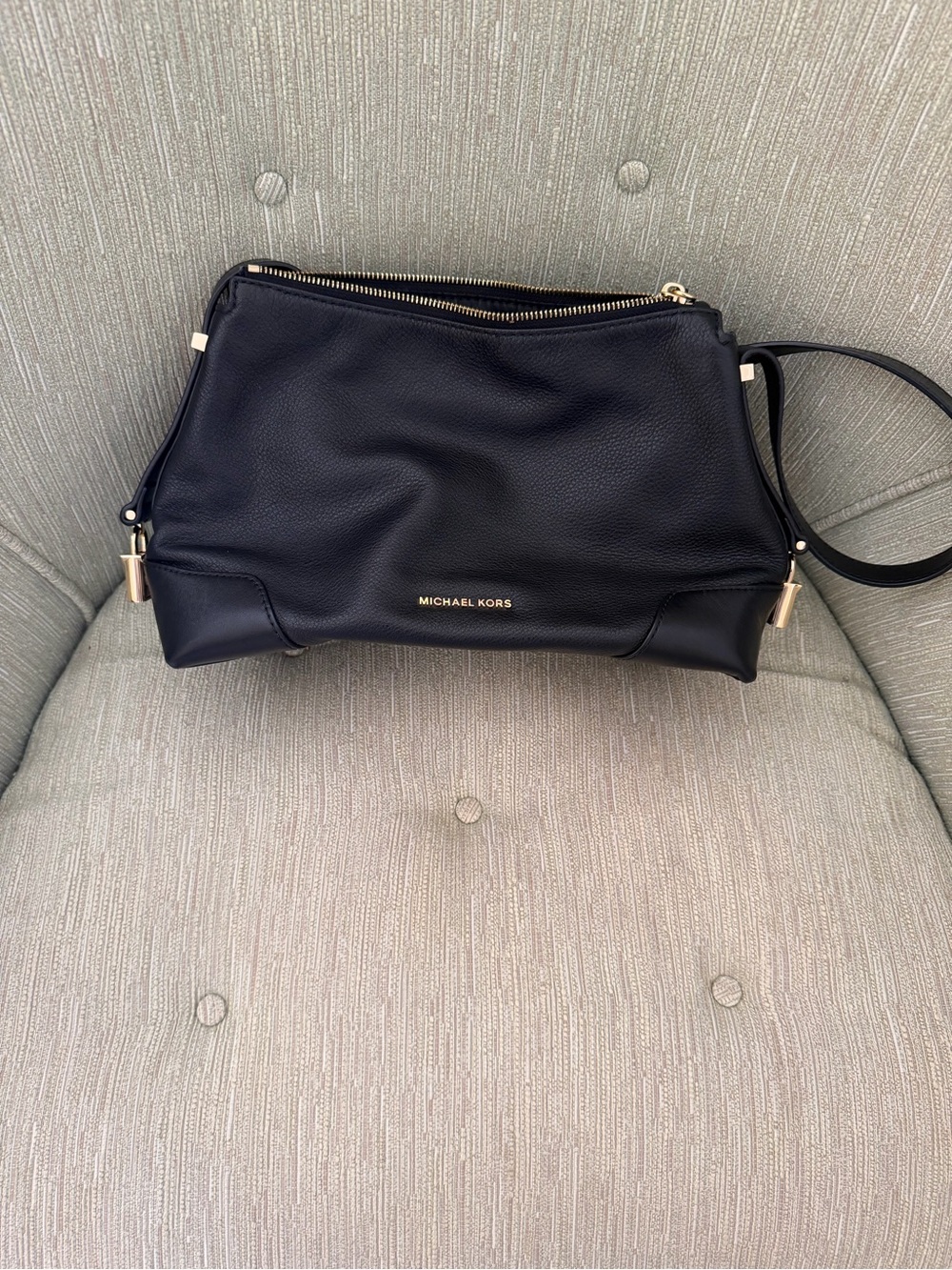 Michael Kors Black Leather Shoulder Bag with Gold Hardware